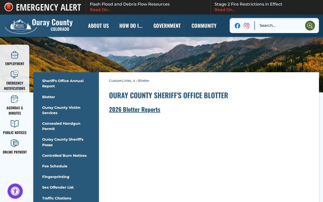Ouray County weekly arrest activity and booking-context blotter