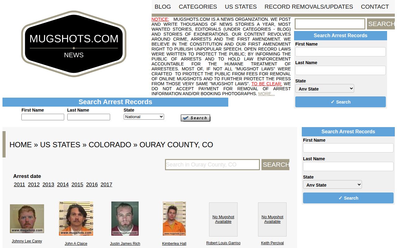 Unofficial historical Ouray County mugshot archive ending in 2017